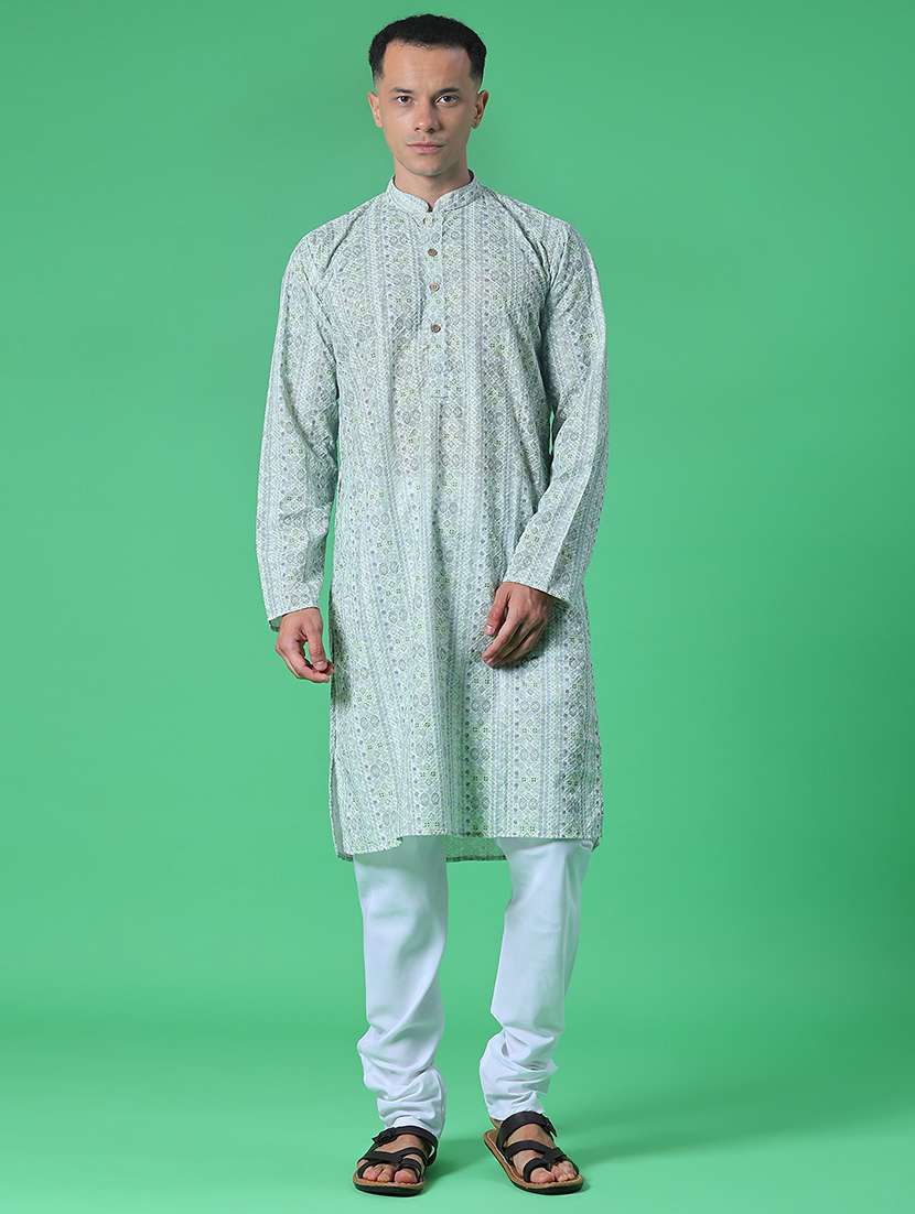 men embroidered long sleeve kurta and pyjama set