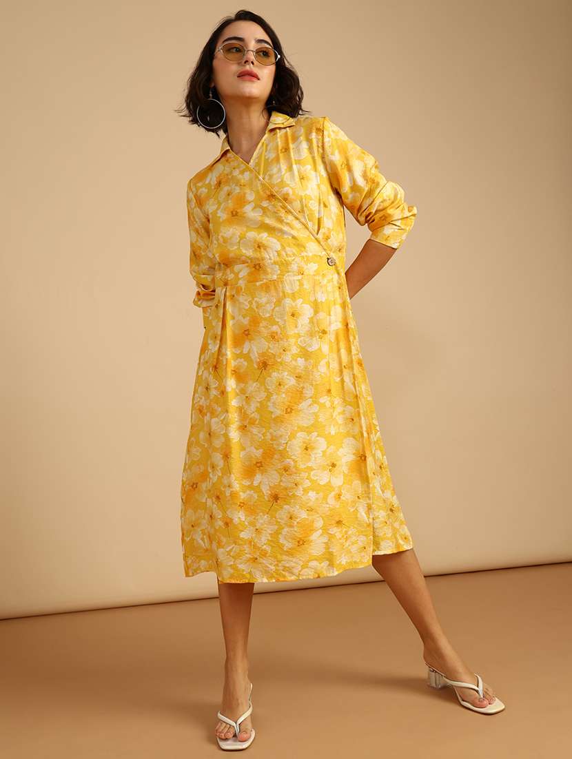 women floral printed long sleeve a-line dress