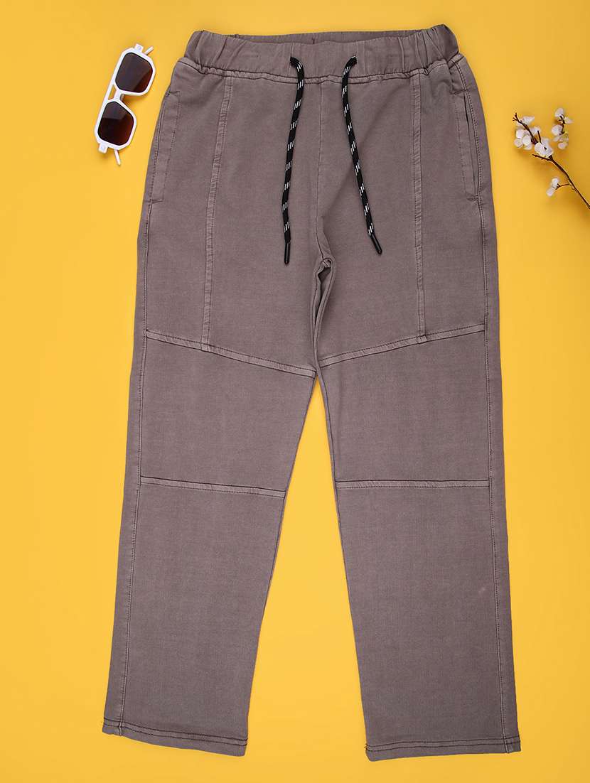 boys solid mid rise straight fit trouser