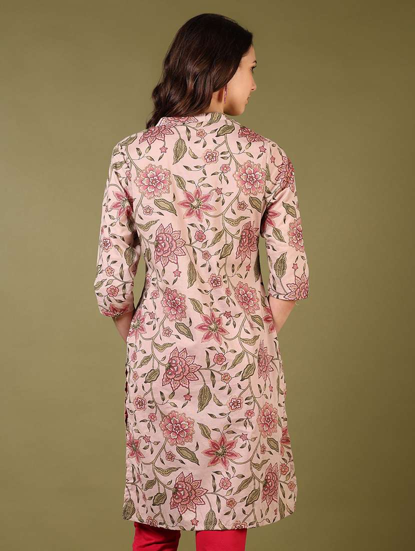 women floral printed three quarter sleeve straight kurta - 22136669 -  Standard Image - 2