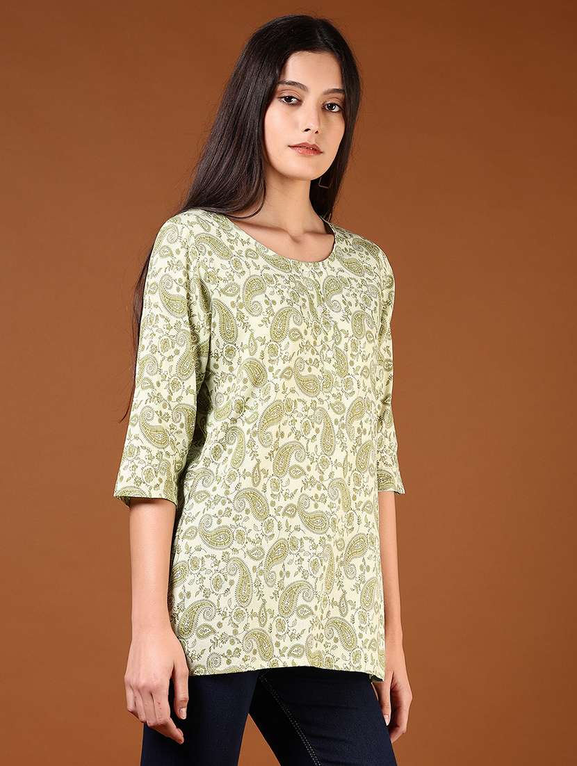 women paisley printed three quarter sleeve straight kurti - 22136890 -  Standard Image - 2