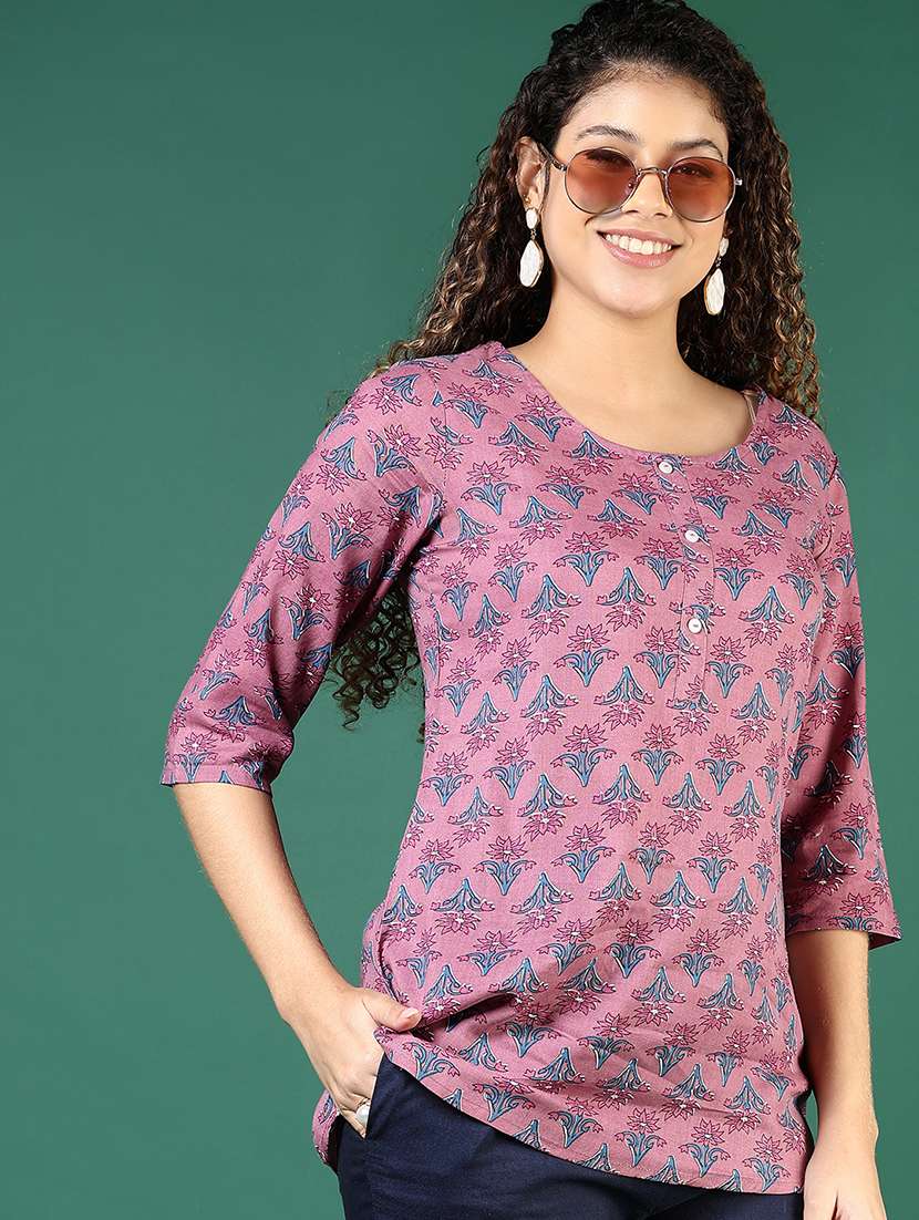 women floral printed three quarter sleeve straight kurti