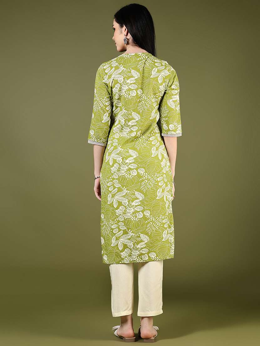 women floral three quarter sleeve kurta pant set - 22136958 -  Standard Image - 2