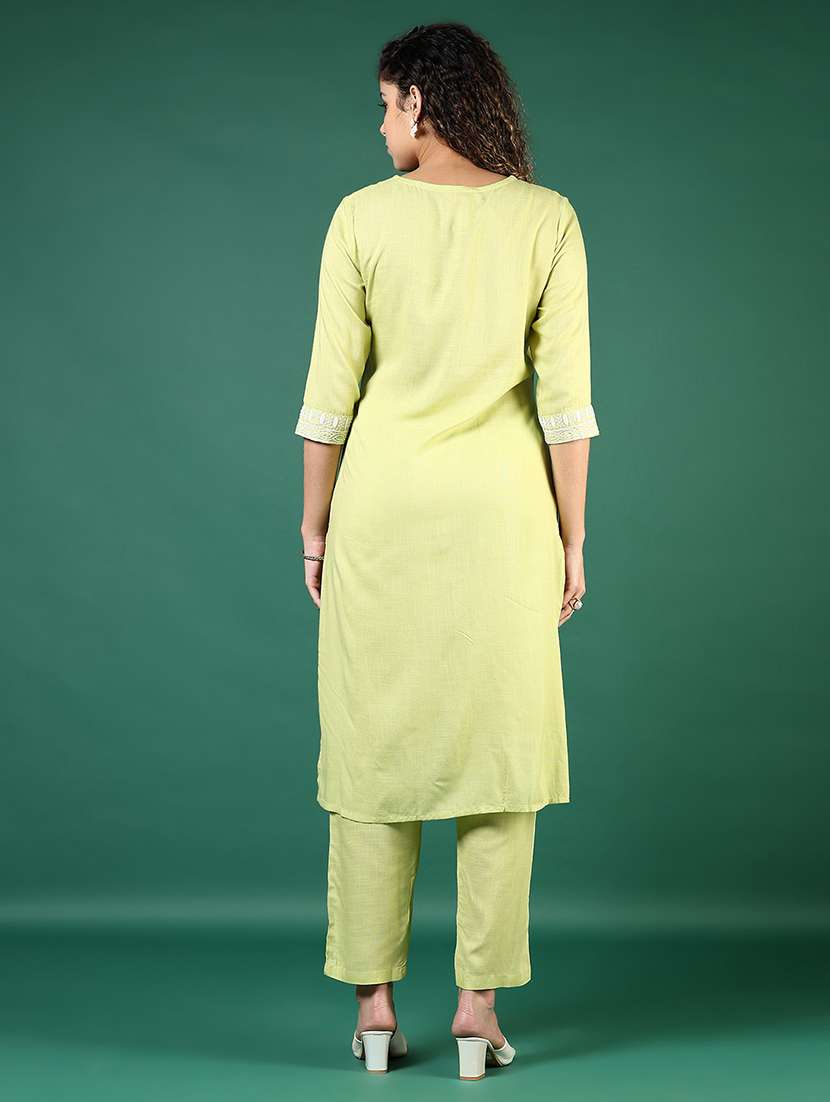 women embroidered three quarter sleeve kurta pant set - 22137045 -  Standard Image - 2