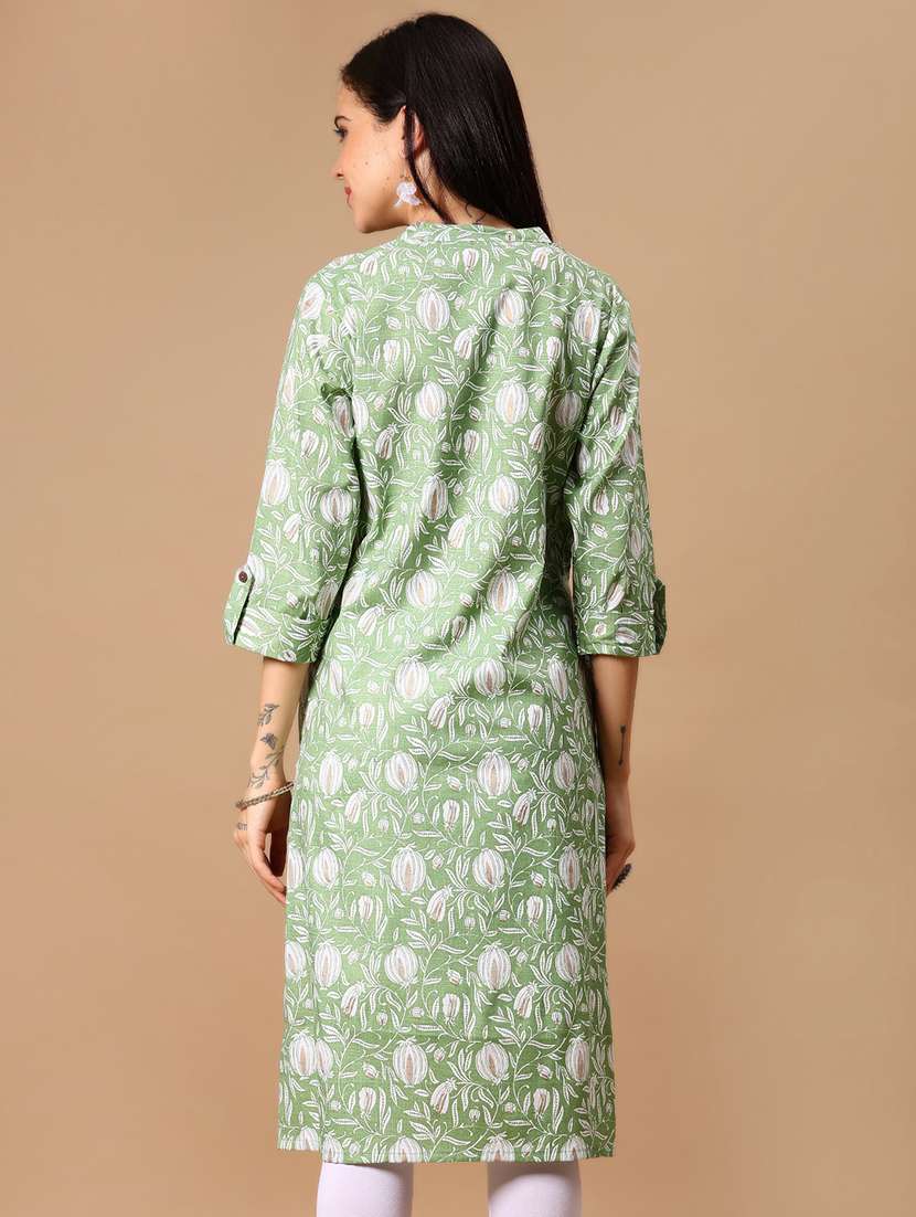 women floral printed three quarter sleeve straight kurta - 22137072 -  Standard Image - 2
