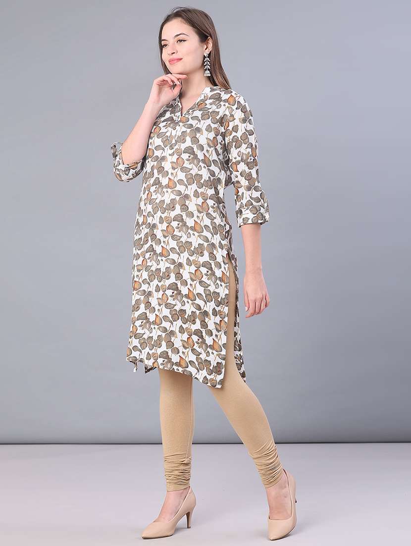 women printed three quarter sleeve straight kurta - 22137073 -  Standard Image - 2