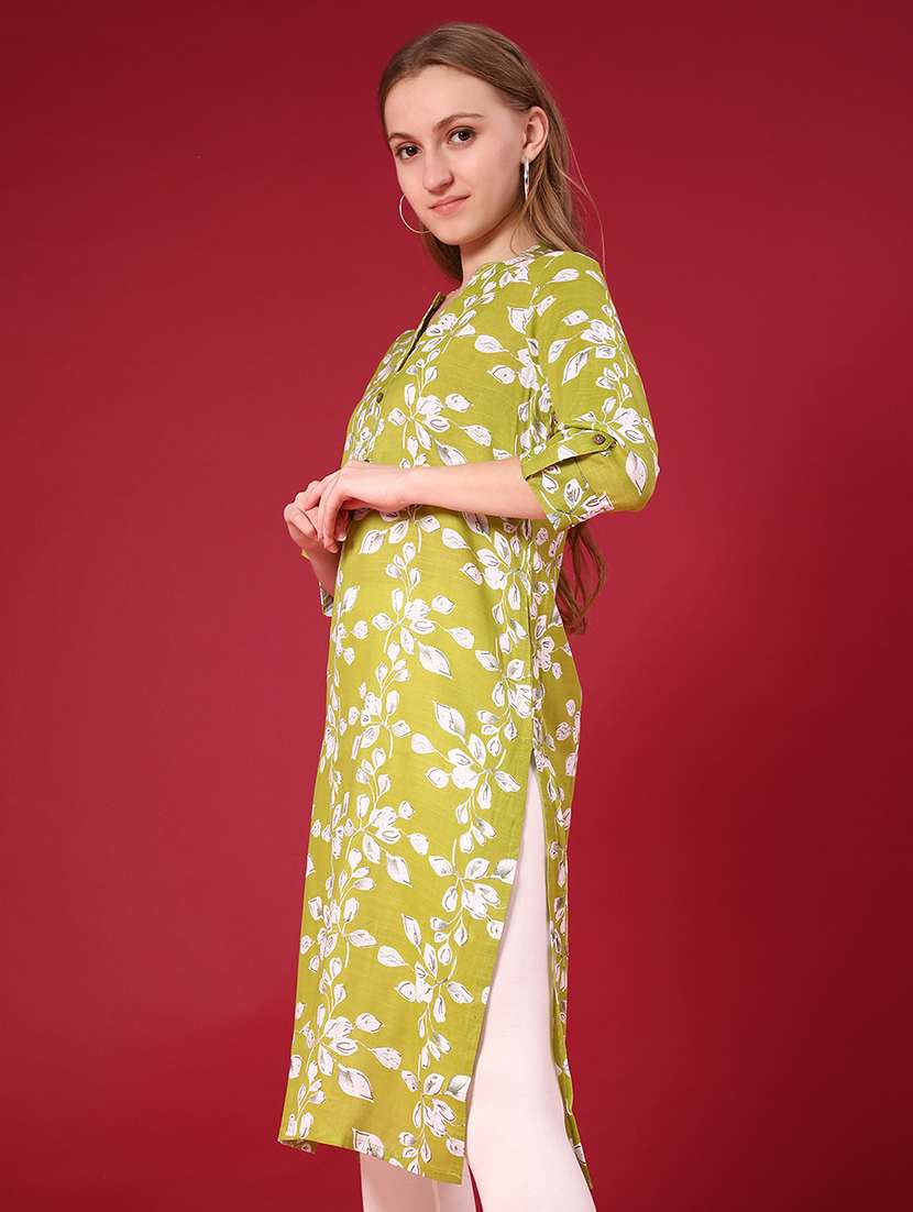 women printed three quarter sleeve straight kurta - 22137078 -  Standard Image - 2