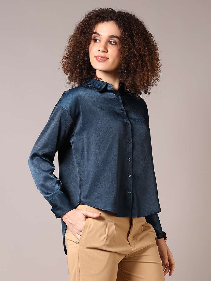 Women Solid Collared Long Sleeve Shirt - 22137120 -  Standard Image - 2
