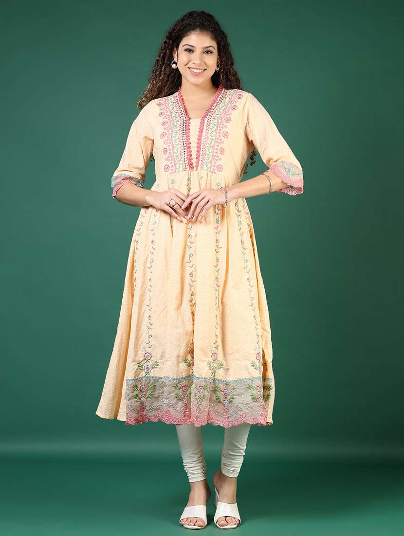 women embroidered three quarter sleeve anarkali kurta - 22137368 -  Standard Image - 2