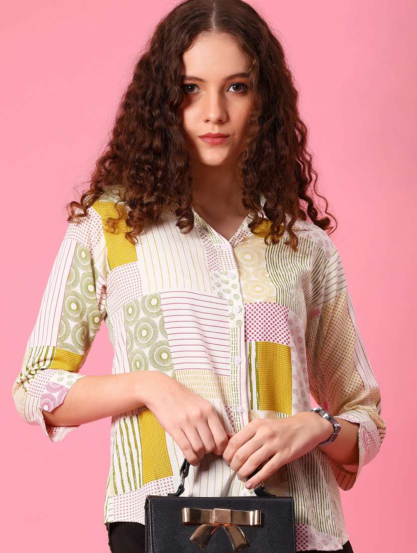 women printed collared three quarter sleeve shirt - 22138064 -  Standard Image - 2
