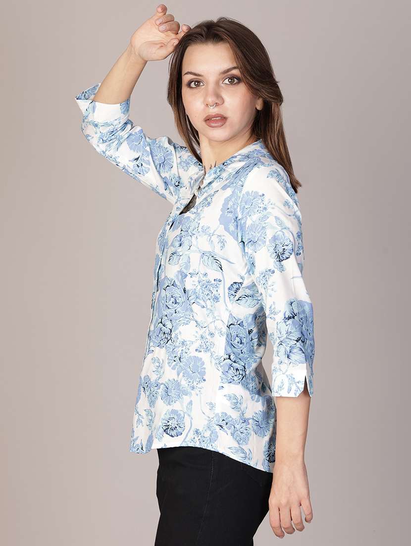 women printed collared three quarter sleeve shirt - 22138146 -  Standard Image - 2
