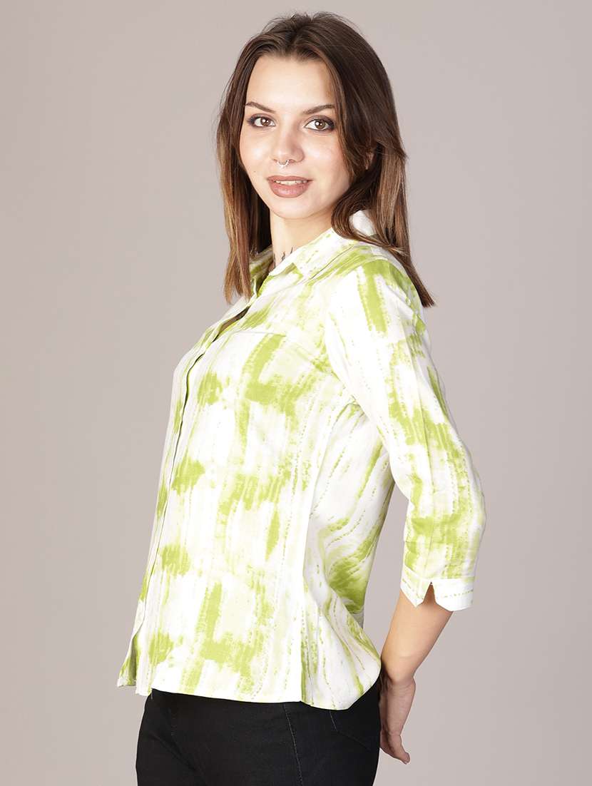 women printed collared three quarter sleeve shirt - 22138149 -  Standard Image - 2