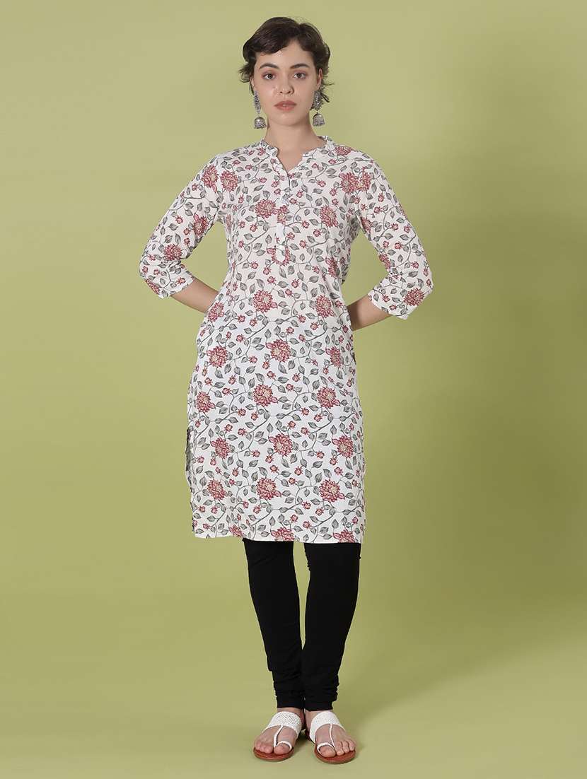 women floral printed three quarter sleeve straight kurta - 22138244 -  Standard Image - 2