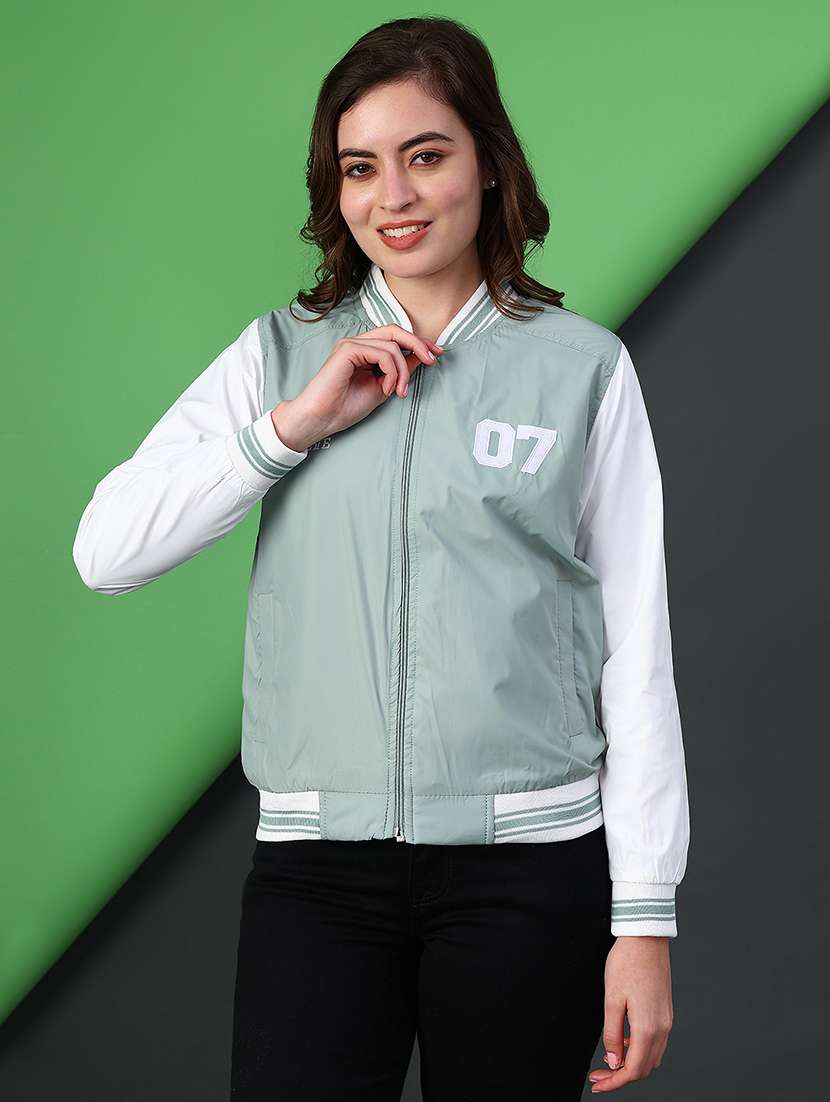 women color blocked long sleeve varsity jacket - 22138312 -  Standard Image - 2