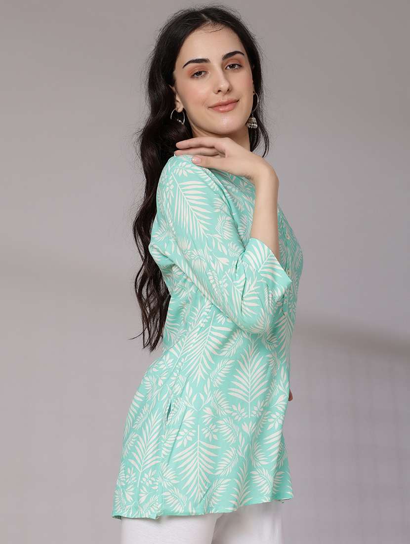 women printed three quarter sleeve straight kurti - 22138383 -  Standard Image - 2