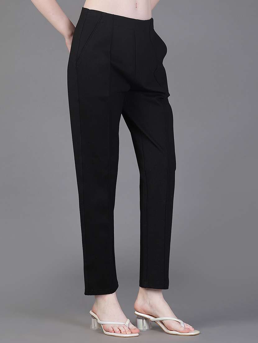 women solid high rise straight trouser - 22138400 -  Standard Image - 2