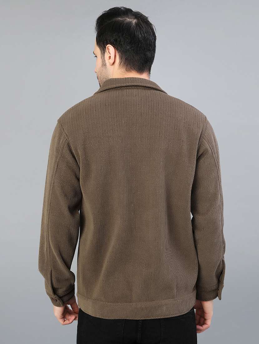 men solid collared long sleeve shacket - 22138704 -  Standard Image - 2