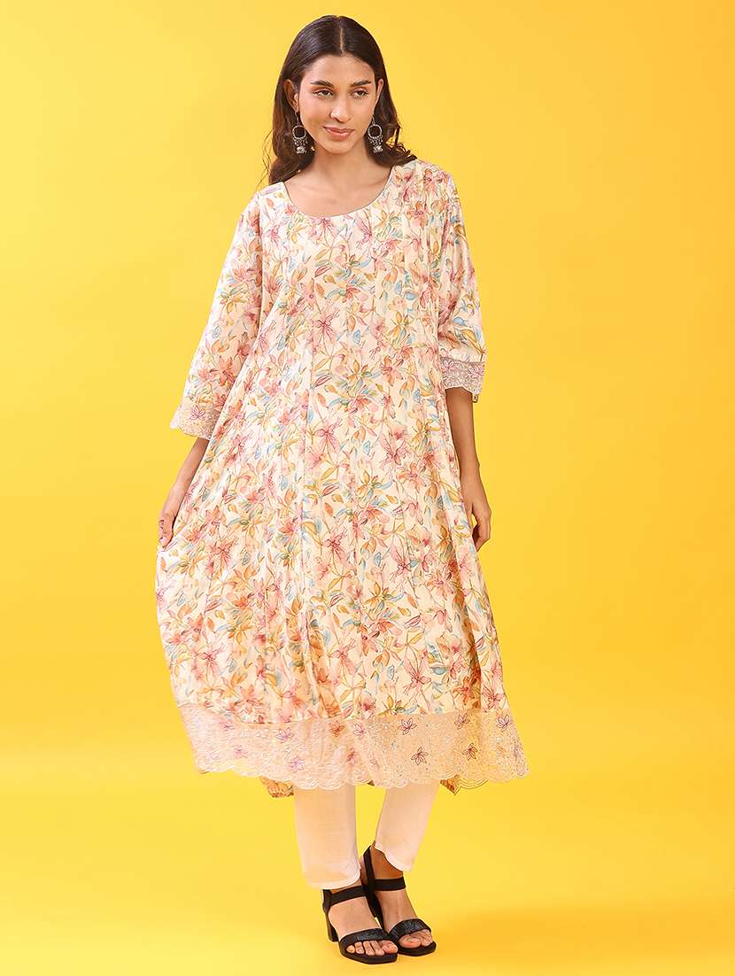 women floral printed three quarter sleeve a-line kurta - 22138732 - Standard Image - 2