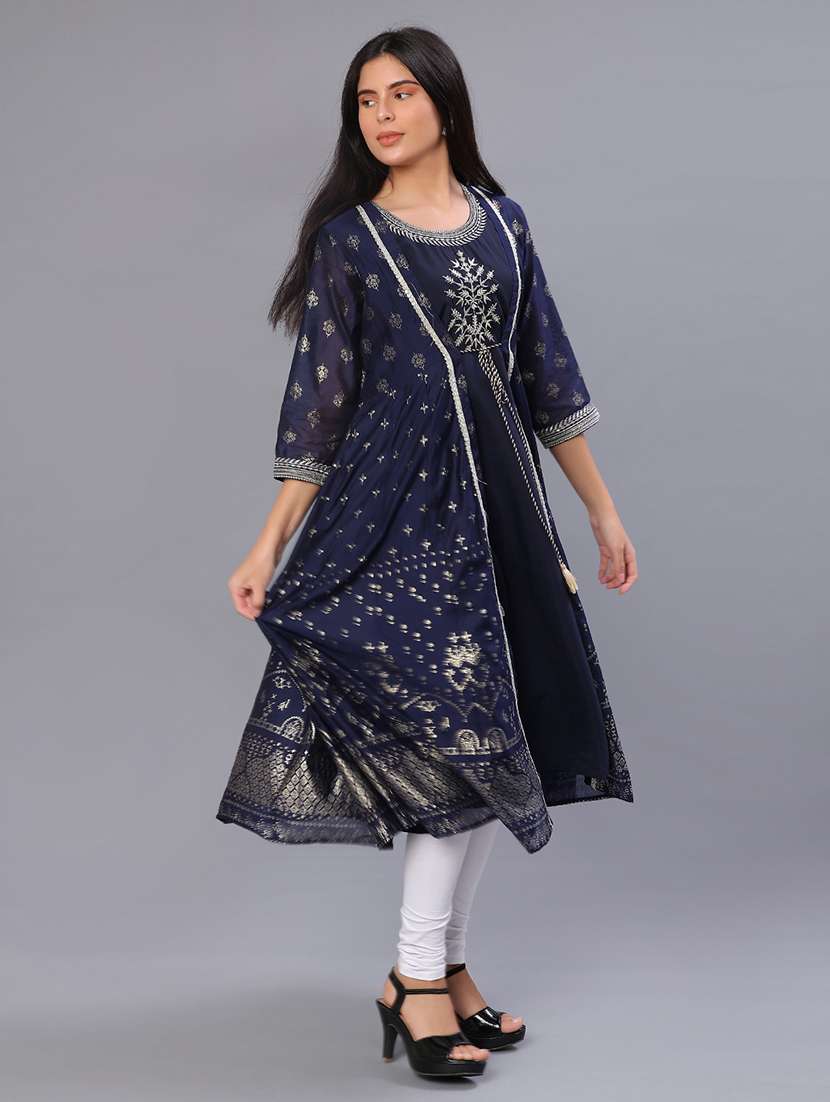 women printed three quarter sleeve layered kurta - 22138737 -  Standard Image - 2