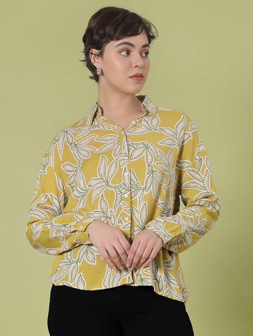 women printed collared long sleeve shirt