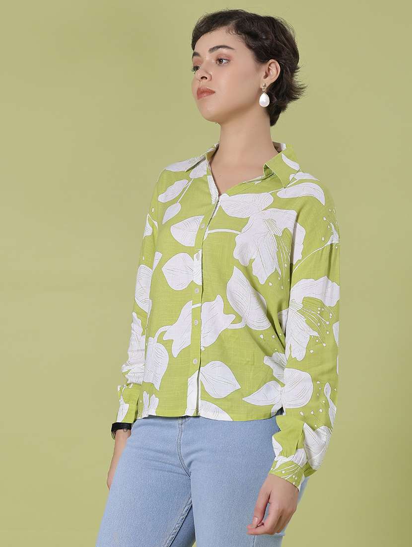 women printed collared long sleeve shirt - 22139022 -  Standard Image - 2