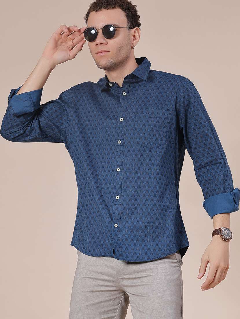 men printed long sleeve regualr fit casual shirt