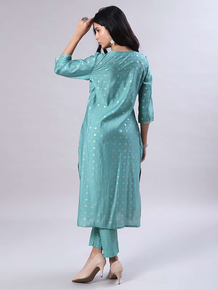 women foil printed three quarter sleeve kurta pant set - 22139620 -  Standard Image - 2