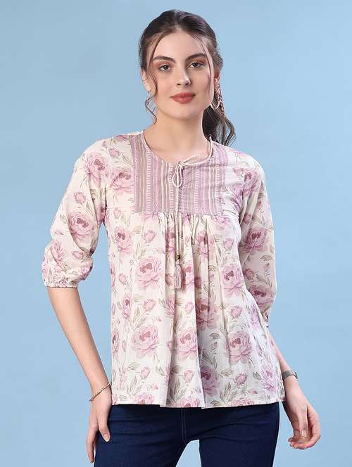 women floral printed three quarter sleeve a-line kurti - 22139706 -  Standard Image - 0