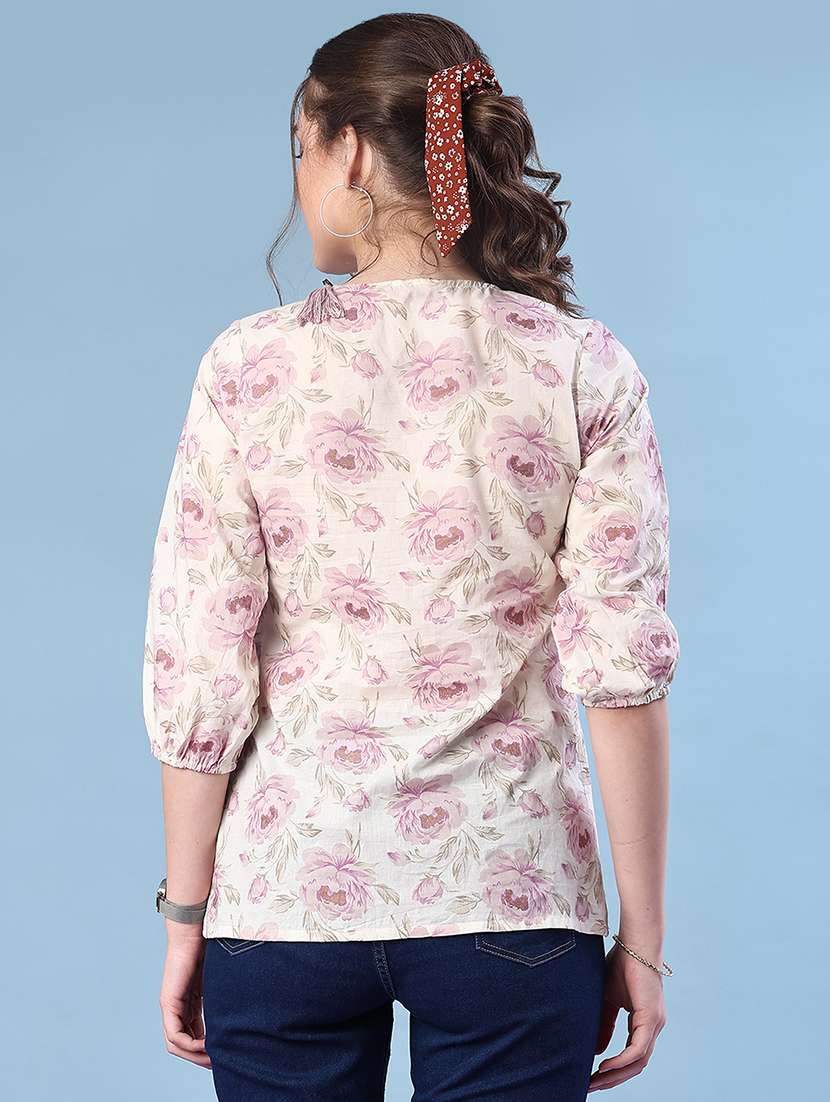 women floral printed three quarter sleeve a-line kurti - 22139706 -  Standard Image - 2