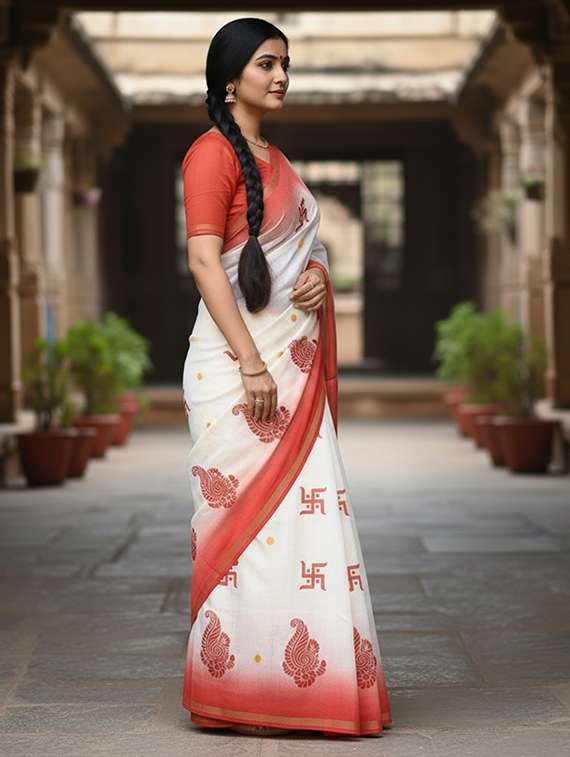women printed casual wear saree with blouse - 22140054 -  Standard Image - 2