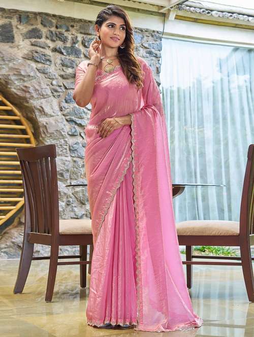 women solid with embellished bordered saree with blouse - 22140109 -  Standard Image - 0