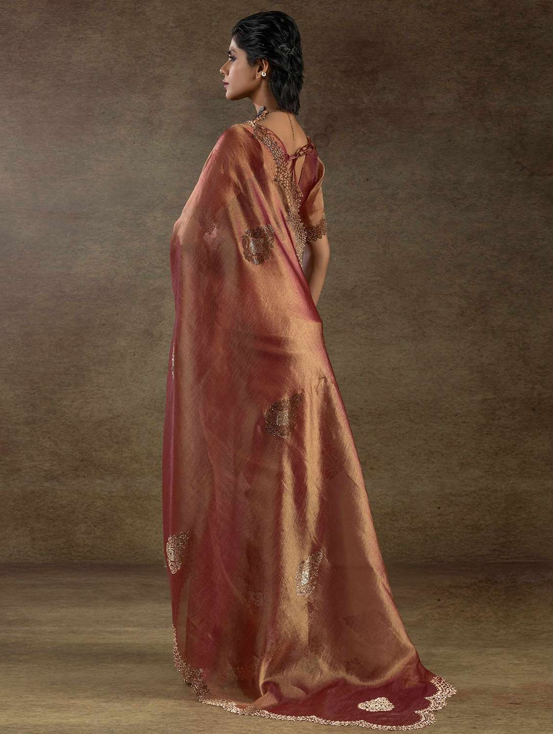 women solid with work embellished saree with blouse - 22140176 - Standard Image - 2