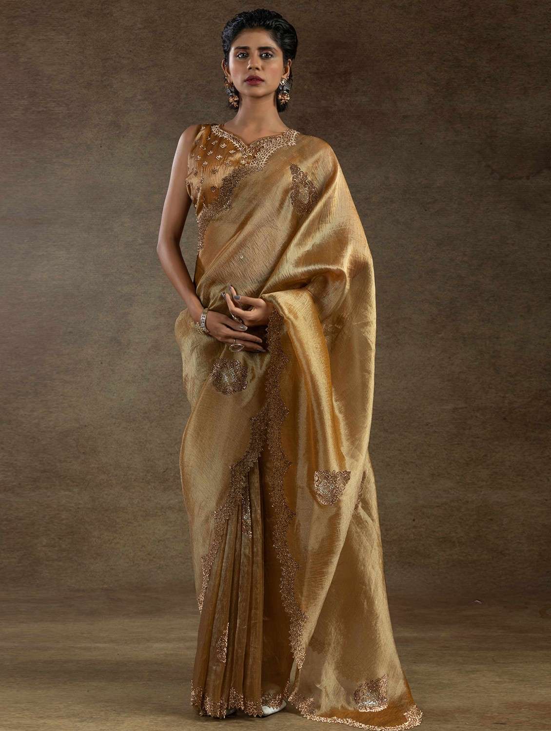 women solid with work embellished saree with blouse