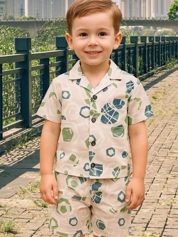 boys printed shirt and shorts co-ord set - 22140179 -  Standard Image - 2