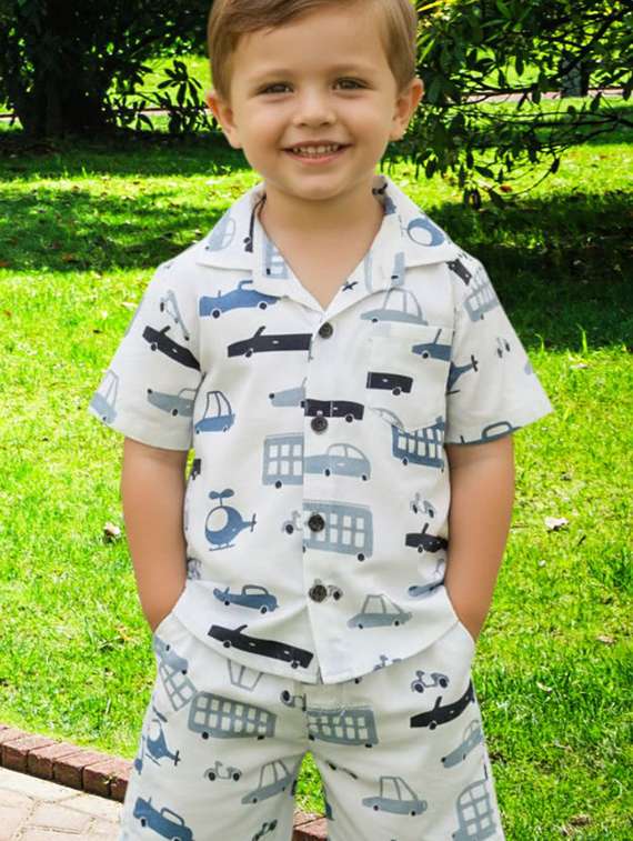 boys printed shirt and shorts co-ord set - 22140183 -  Standard Image - 2