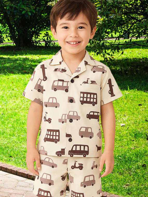 boys printed shirt and shorts co-ord set - 22140184 -  Standard Image - 2
