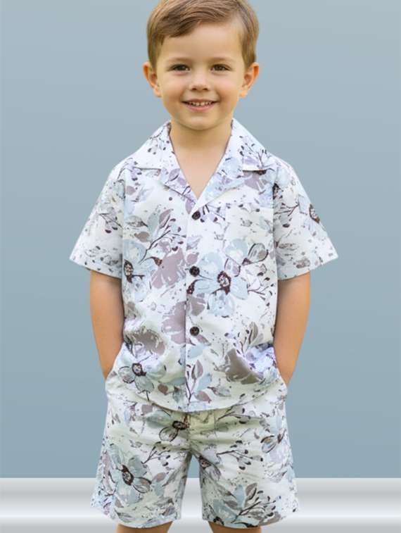 boys printed shirt and shorts co-ord set - 22140185 - Standard Image - 2
