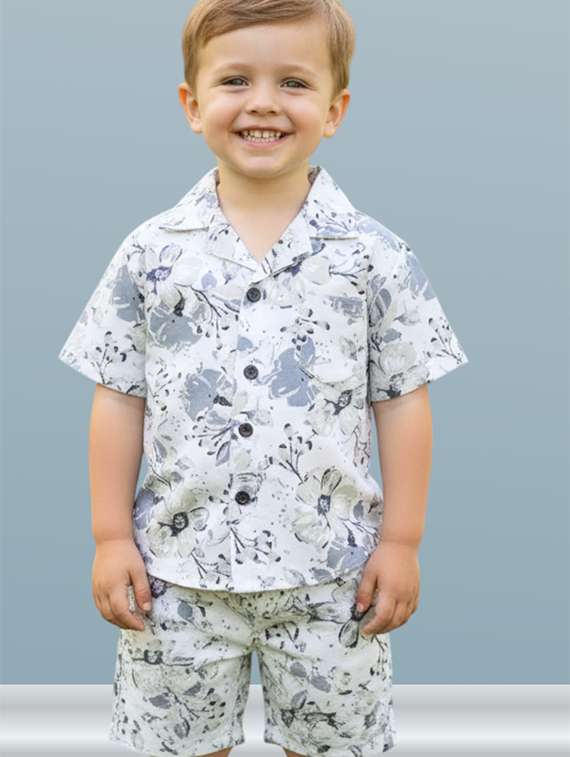 boys printed shirt and shorts co-ord set - 22140186 -  Standard Image - 2
