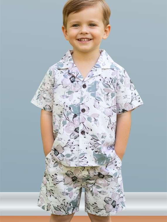 boys printed shirt and shorts co-ord set - 22140187 - Standard Image - 2