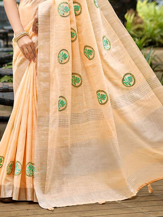 women solid with work embroidered saree with blouse - 22140188 -  Standard Image - 2