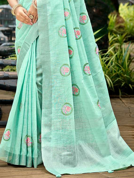 women solid with work embroidered saree with blouse - 22140189 -  Standard Image - 2