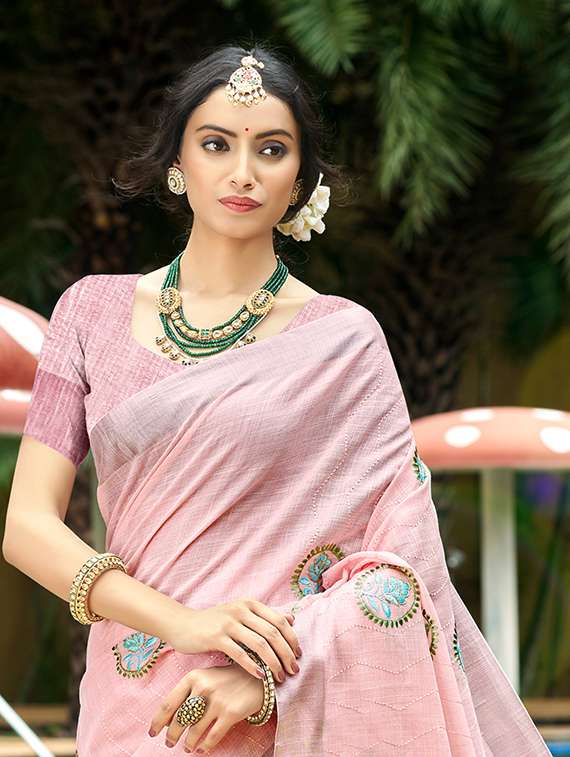 women solid with work embroidered saree with blouse - 22140190 -  Standard Image - 2