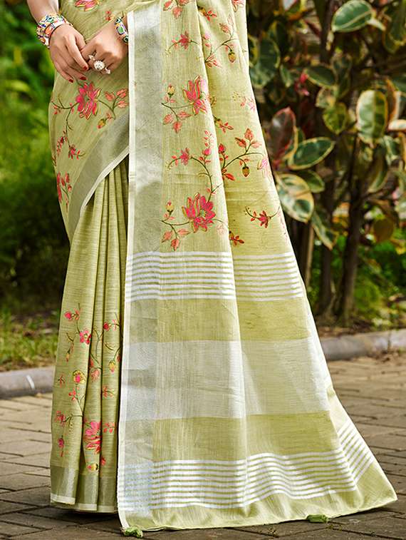 women solid with work embroidered saree with blouse - 22140196 -  Standard Image - 2