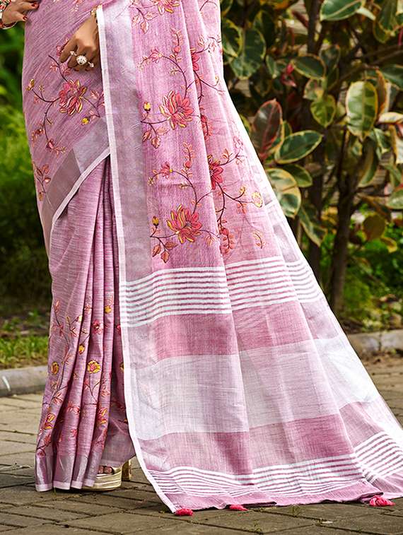 women solid with work embroidered saree with blouse - 22140198 -  Standard Image - 2