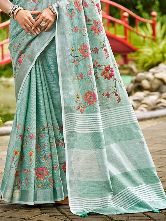 women solid with work embroidered saree with blouse - 22140199 -  Standard Image - 2