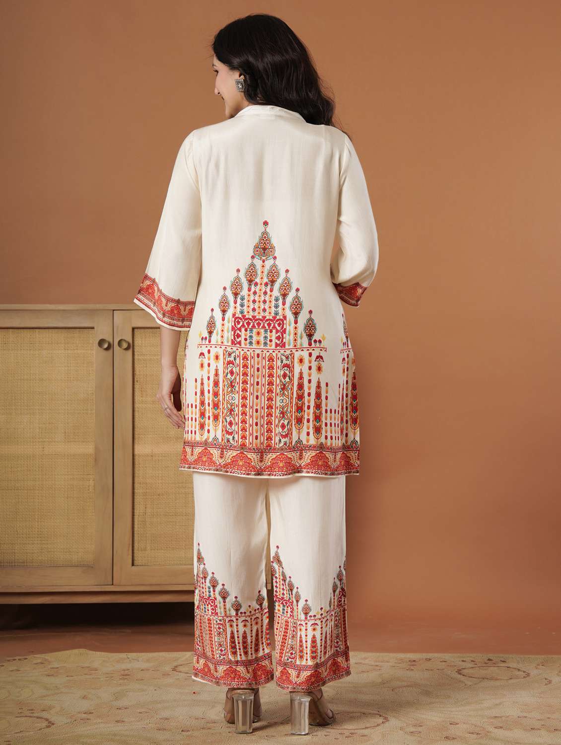 women printed three quarter sleeve ethnic co-ord set - 22140239 - Standard Image - 2