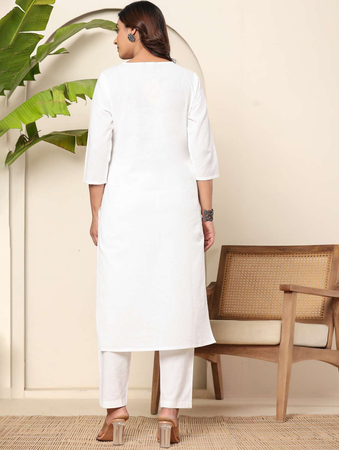 women floral three quarter sleeve kurta pant set - 22140258 - Standard Image - 2