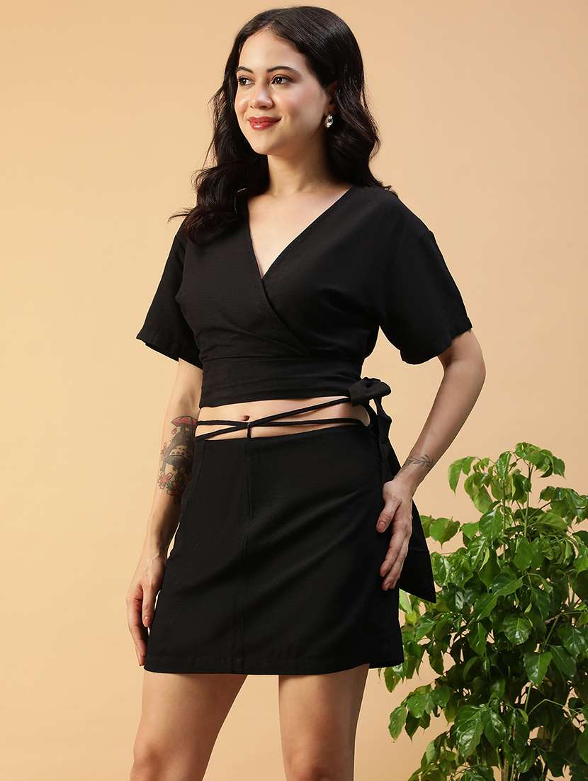 women black solid top and skirt co-ord set - 22140269 -  Standard Image - 2