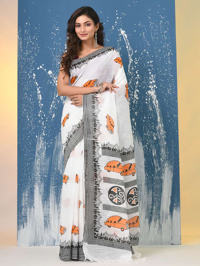 women printed handloom saree with blouse