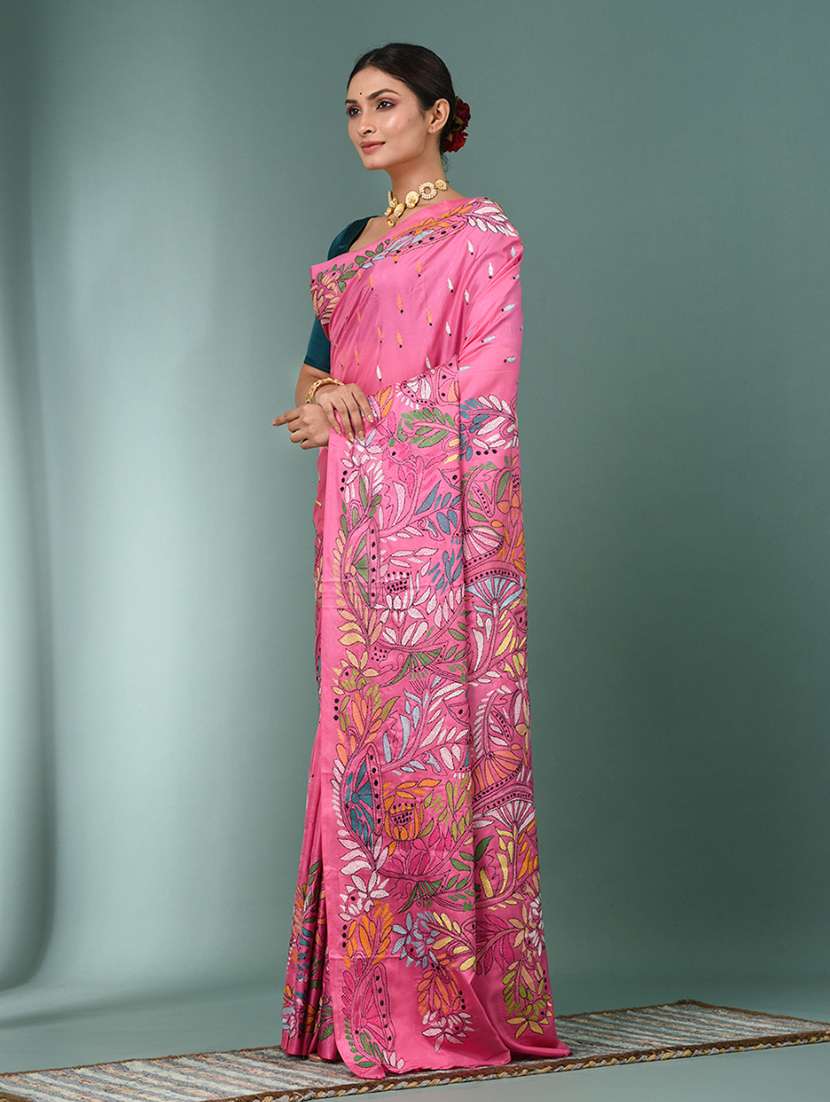 women solid with work handloom saree with blouse - 22140319 - Standard Image - 2